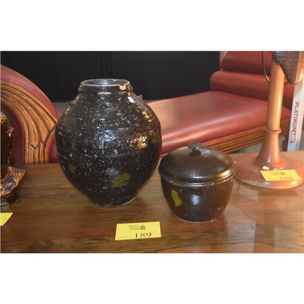 VINTAGE CHINESE STORAGE JAR & LIDDED CLAY POT (2 PCS)