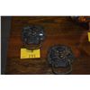 Image 1 : PAIR VINTAGE CHINESE BRONZE DOOR KNOCKERS, STYLIZED BEAST/LION LIKE FACES (PAIR)