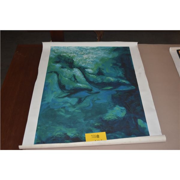 GICLEE ON CANVAS, DOLPHINS; BY D. DANO (28 1/2" X 35 1/2")