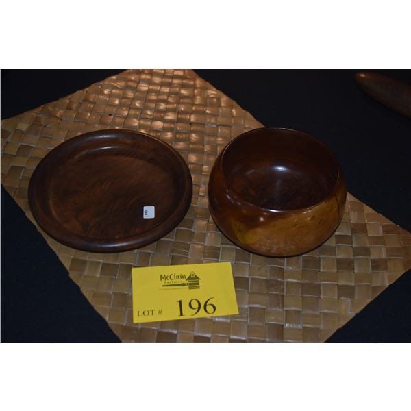 KOA WOOD BOWL & WOOD PLATE MARKED HAWAII (2 PCS)