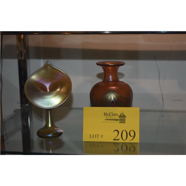 MULTI COLOR JACK IN THE PULPIT GLASS VASE; SIGNED & ROBERT HELD STUDIO ART GLASS VASE (2 PCS)