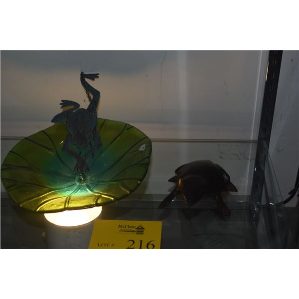 HANGING FROG BOWL & WOODEN FROG SCULPTURE (2 PCS)