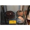 Image 1 : MIX LOT: BAMBOO BASKET W/LID, ANTIQUE CHINESE BLUE & WHITE BOWL & CERAMIC JARLET (3 PCS)