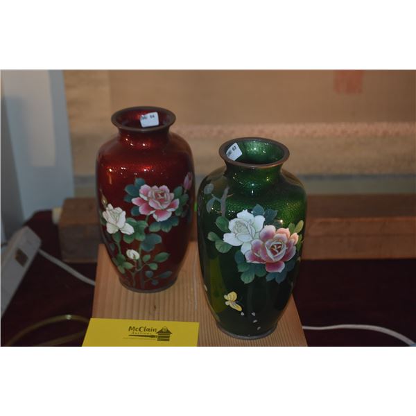 JAPANESE CLOISONNE VASES (ROSE DESIGNS) (2 PCS)