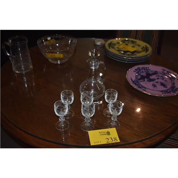 VINTAGE BOHEMIA CASCADE FINE LEAD CRYSTAL DECANTER & LIQUEUR GLASSES-ETCHED (7 PCS)