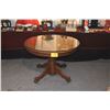 Image 1 : ANTIQUE 42" OAK PEDESTAL TABLE W/CLAW FEET & GLASS COVER