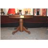 Image 3 : ANTIQUE 42" OAK PEDESTAL TABLE W/CLAW FEET & GLASS COVER