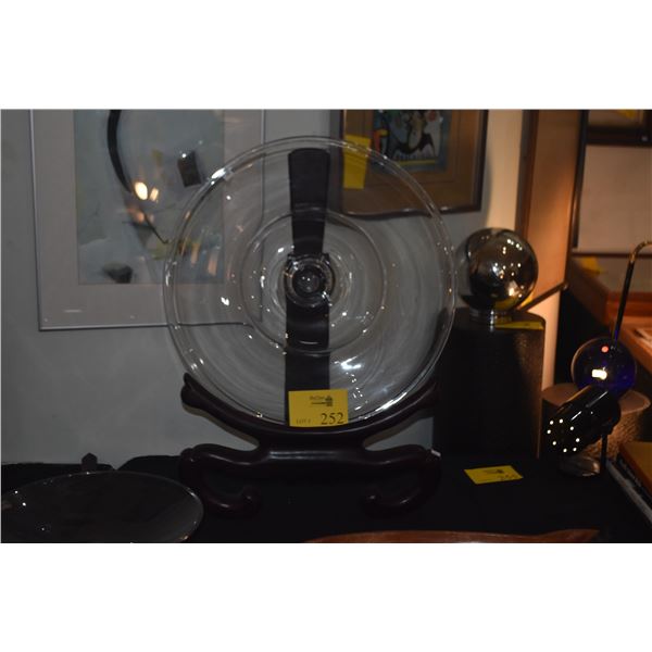 21 1/2" GLASS CHARGER/BOWL; SIGNED 2009 HAWAII ON STAND