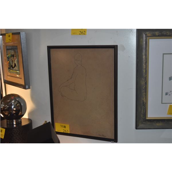 FRAMED DRAWING, SEATED NUDE FEMALE; SIGNED ELLEN GLASGOW (19" X 24 1/2")