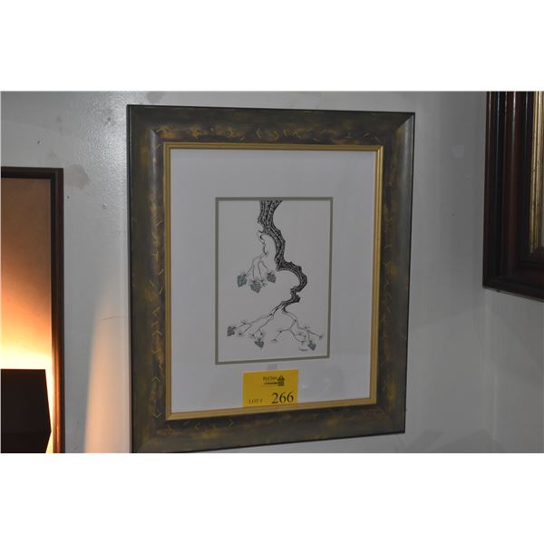 FRAMED STYLIZED DRAWING OF A TREE BRANCH BY LARISSA HOLT (21 1/2" X 24 3/4")