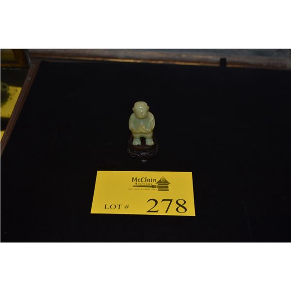 SERPENTINE JADE CARVED MONKEY ON STAND