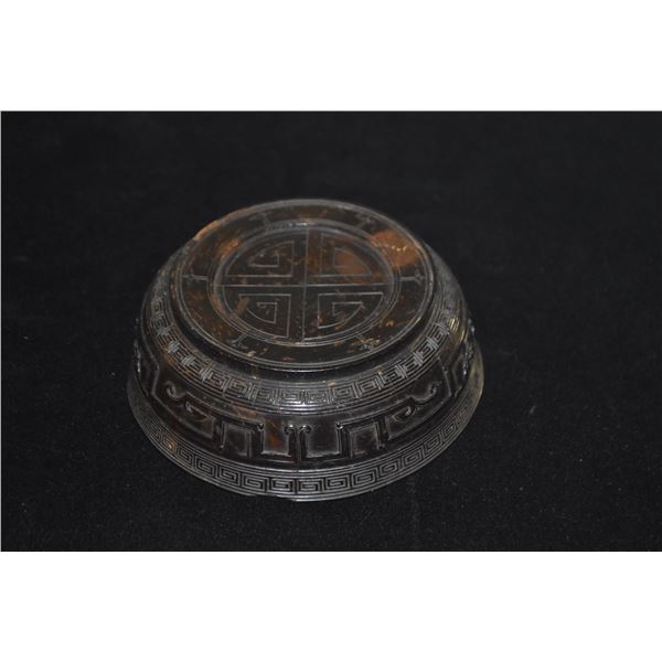ANTIQUE CARVED COCONUT & LACQUER CHINESE BOWL (5 1/4")