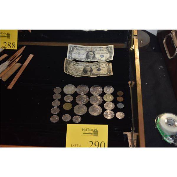 COLLECTION OF U.S. CURRENCY: SILVER CERTIFICATES, MORGAN SILVER DOLLAR, EISENHOWER DOLLARS, KENNEDY 