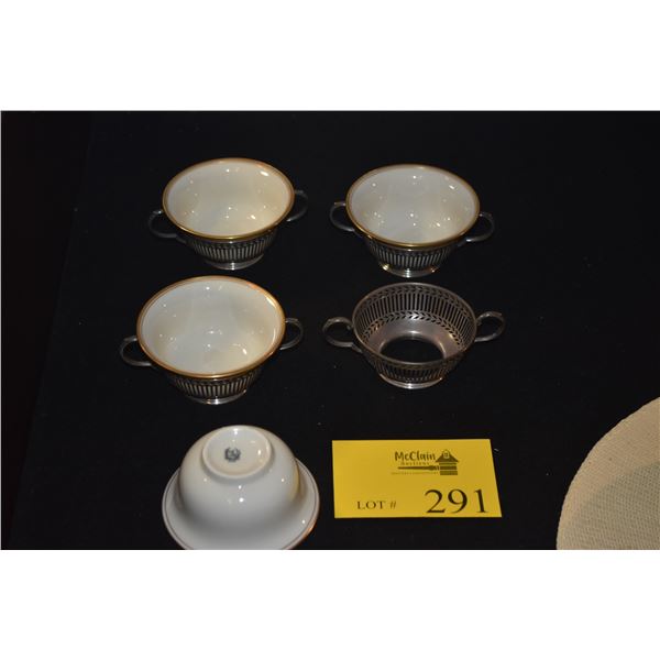 LENOX PORCELAIN CUPS W/STERLING SILVER HOLDERS (4 PCS)