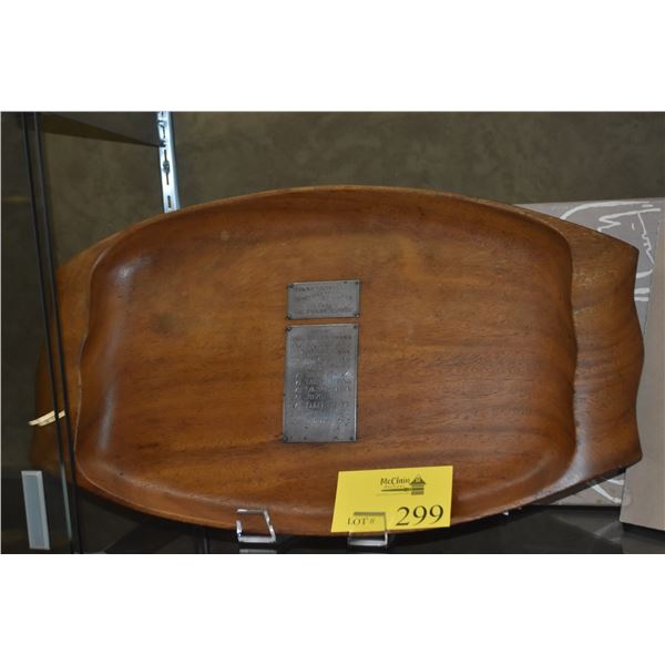 HAWAII YACHT CLUB POWDER PUFF REGATTA TROPHY TRAY W/STERLING SILVER PLAQUES (24" X 13 1/4")