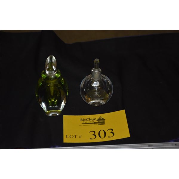 CORREIA ART GLASS PERFUME BOTTLE (SIGNED) & ORREFORS CRYSTAL PERFUME BOTTLE W/BUTTERFLY MOTIF (2 PCS