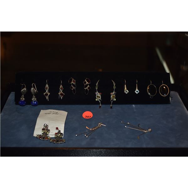 STERLING SILVER EARRINGS W/MIX SEMI-PRECIOUS STONES (8 PCS)
