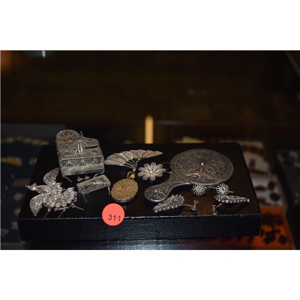 SILVER FILAGREE JEWELRY & OBJECTS D'ART (9 PCS)