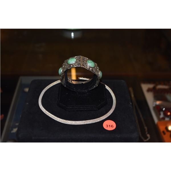 STERLING SILVER COLLAR NECKLACE & SILVER & JADE BRACELET (90 GTW) (2 PCS)