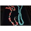 Image 3 : 3 BEAD NECKLACES: TURQUOISE, CORAL & LAPIS LAZULI