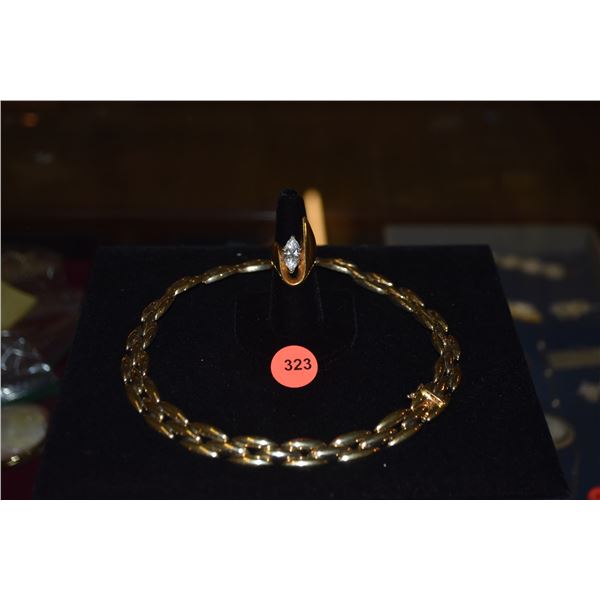 GOLD VERMEIL ON STERLING SILVER NECKLACE (41 G) & FASHION JEWELRY RING (2 PCS)