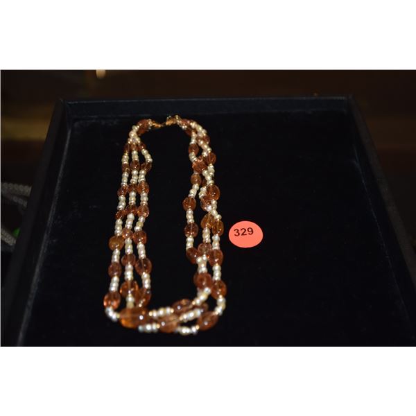 3 STRAND 14K IMPERIAL TOPAZ & BIWA PEARL NECKLACE (17")