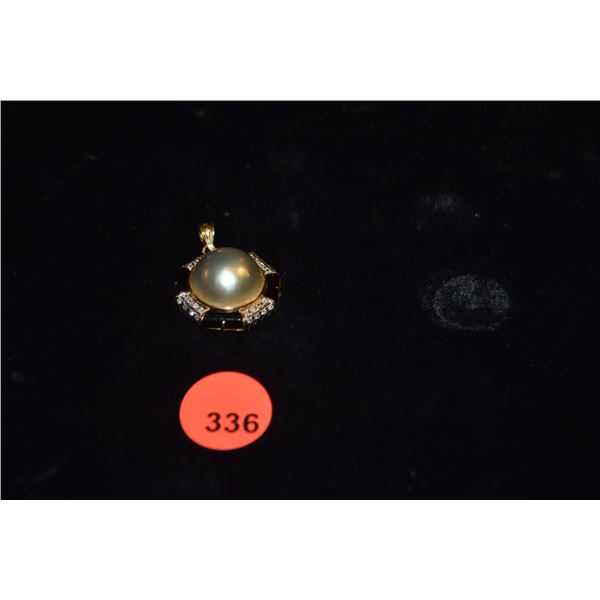 14K MABE PEARL DIAMOND & ONYX PENDANT (7 GTW)