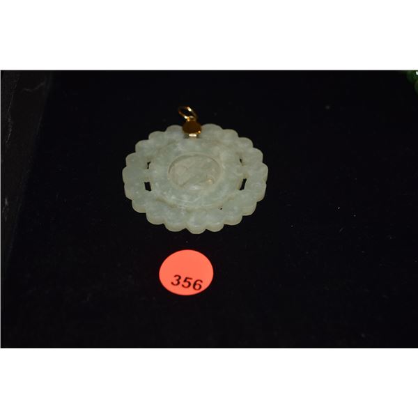14K (TESTED) NEPHRITE JADE CARVED PENDANT (2 1/4")