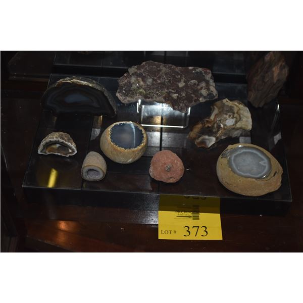 COLLECTION OF GEODE & MINERAL SPECIMENS (9 PCS) (DOES NOT INCLUDE STAND)
