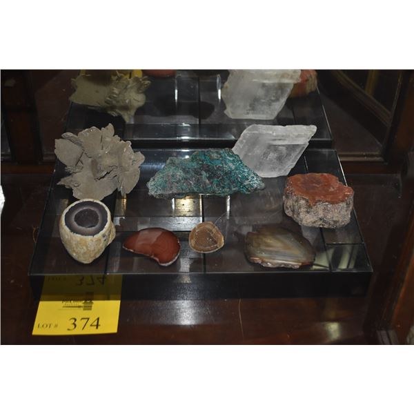 COLLECTION OF GEODE, SLABS & MINERAL SPECIMENS (9 PCS) (DOES NOT INCLUDE STAND)