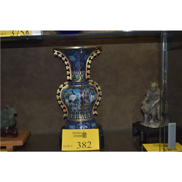 CHINESE VINTAGE POLYCHROME CLOISONNE VASE IN ARCHAIC FORM OF ANCIENT “GU” BEAKER (