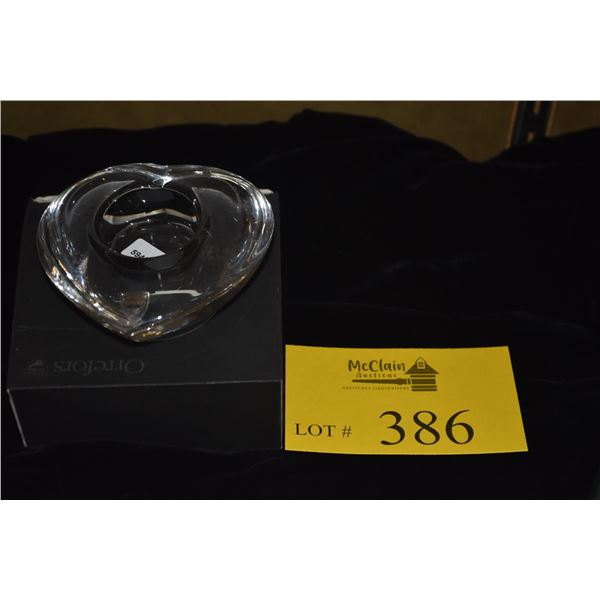 ORREFORS CRYSTAL HEART CANDLE HOLDER W/BOX