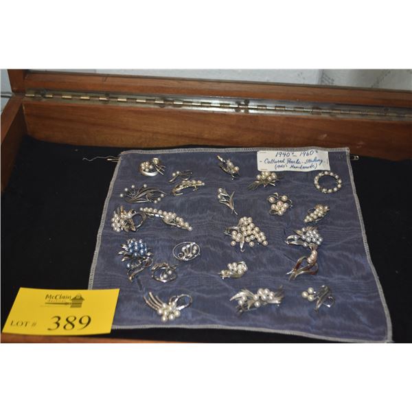 COLLECTION OF CULTURED PEARL & STERLING PINS (22 PCS)