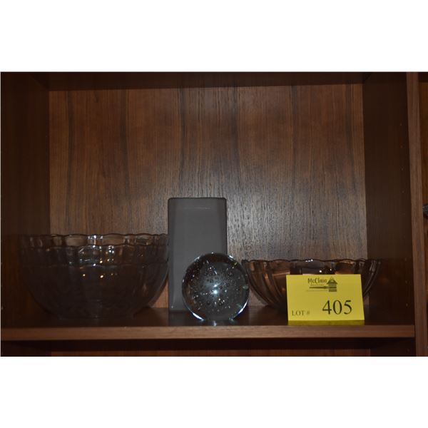 GLASS BOWLS, VASE & ORB (6 PCS)