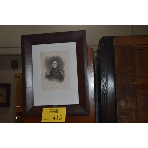 FRAMED ENGRAVING OF CHARLES WILKES (COMMANDER OF THE U.S. EXPEDITION 1938-1842) (12 1/2" X 15 1/2")