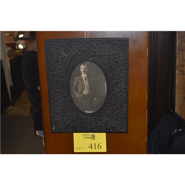 VINTAGE PHOTO IN CARVED WOOD FRAME (10" X 12")