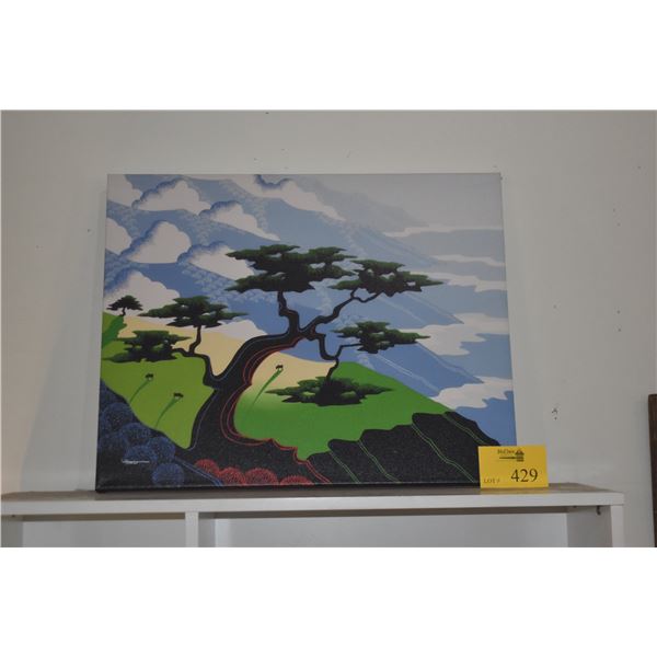 LIMITED EDITION GICLEE ON CANVAS TITLED "COWS, COAST, TREE" BY LARISSA HOLT (27" X 21 1/2")
