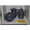 Image 1 : PEWER LIQUOR POT, METAL & CERAMIC TEAPOTS (3 PCS)