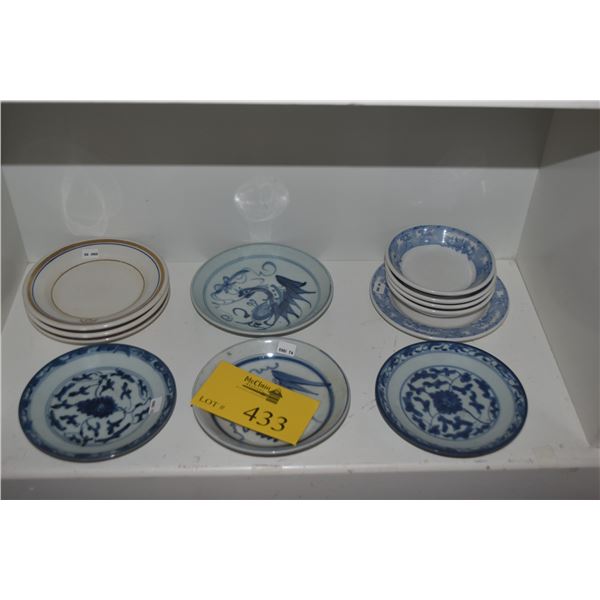COLLECTION OF PORCELAIN BLUE & WHITE PLATES & BOWLS (12 PCS)