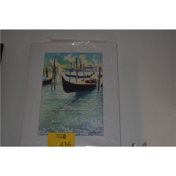MATTED PRINT, "GONDOLAS VENICE" BY RUSSELL YOUNG (16" X 20")