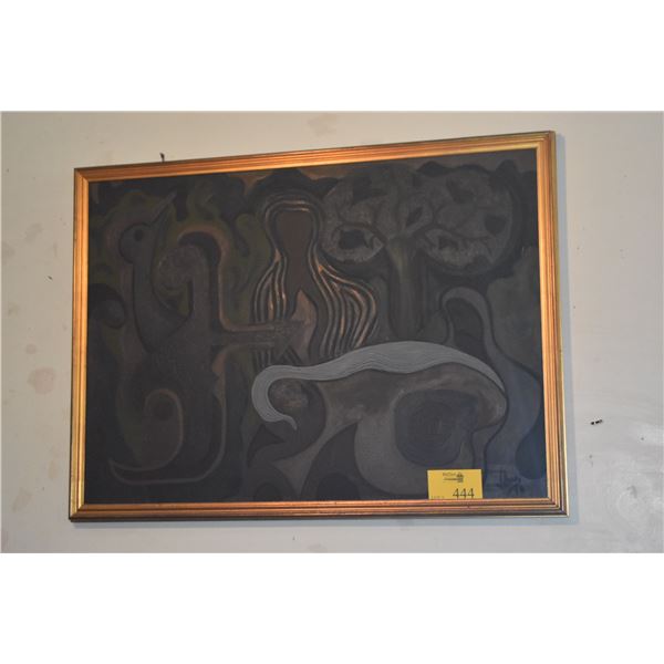 FRAMED ABSTRACT PAINTING; SIGNED (42 1/2" X 32")