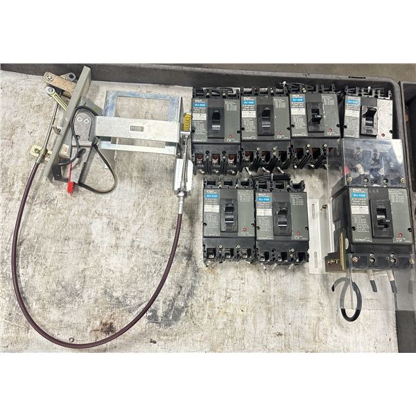 Lot of (7) Fuji #BU-ESB Circuit Breakers & #K5FCH Disconnect Switch Handle