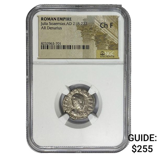 Roman Julia Soaemias AD 218-222 Silver Denarius Ch F