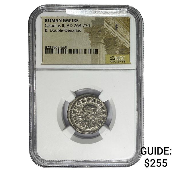 Roman Cladius II AD 268-270 BI Dbl-Denarius NGC F