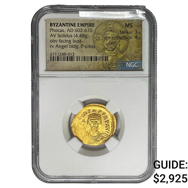 Byzantine Phocas AD602-610 Gold Solidus 4.48g MS
