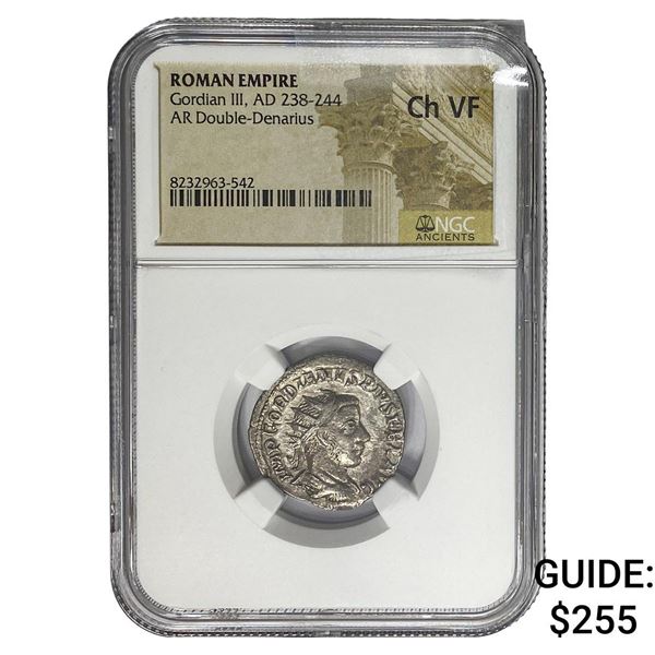 Roman Gordian III, AD 238-244 Silver Dbl-Denarius NGC Ch VF