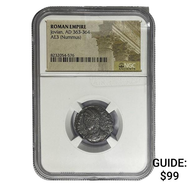 Roman Empire Jovian AD 363-364 AE3 Nummus NGC