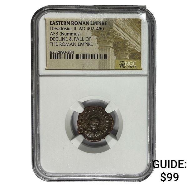 Eastern Roman Theodosius II AD 402-450 AE3 Nummus NGC
