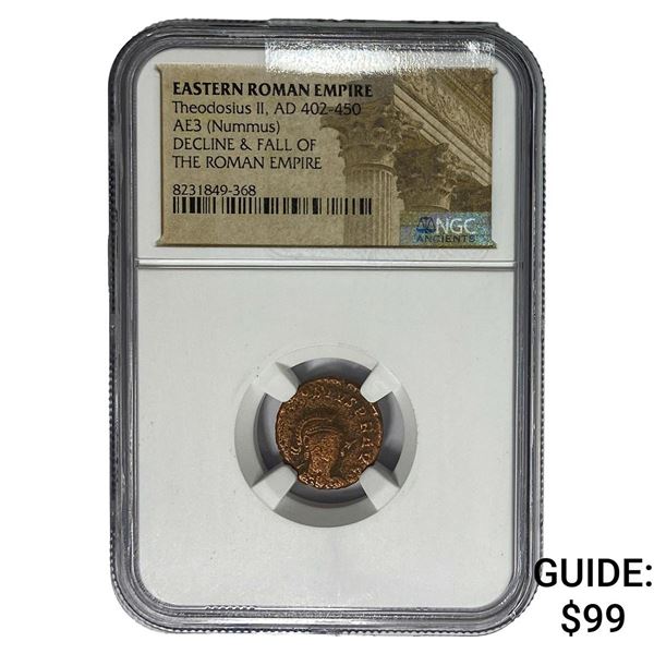Eastern Roman Theodosius II AD 402-450 AE3 Nummus NGC
