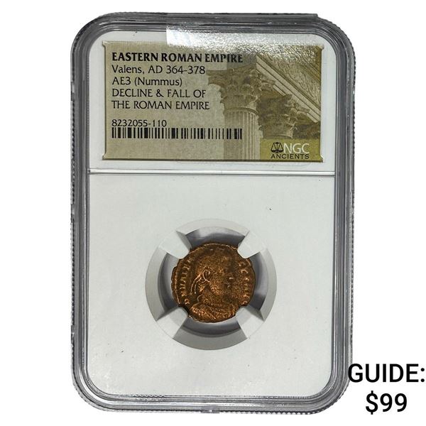 Eastern Roman Valens AD 364-378 AE3 Nummus NGC